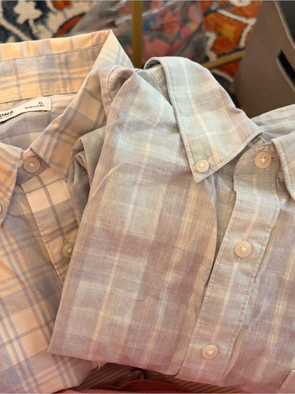 2 Men's Sonoma Plaid Button-Up Shirts - Light Blue / White Short Sleeve XL